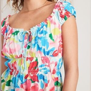 Old Navy Multicolor Floral Drawstring Top